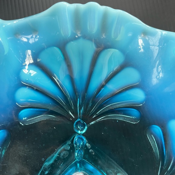 JEFFERSON NORTHWOOD GLASS RUFFLED SQUARE FOOTED OPALESCENT COMPOTE - Picture 10 of 13